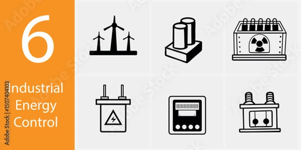 Fototapeta Industrial Energy Control Icon Set – 6 Vector Illustrations for Power, Efficiency & Automation