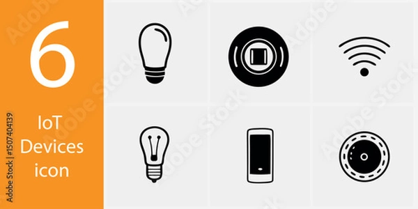 Fototapeta IoT Devices Icon Set – 6 Flat Vector Illustrations of Smart Internet of Things Technology