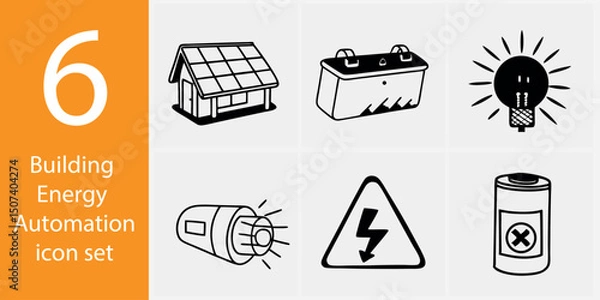 Fototapeta Building Energy Automation Icons – 6 Vector Illustrations for Smart Systems & Eco Efficiency