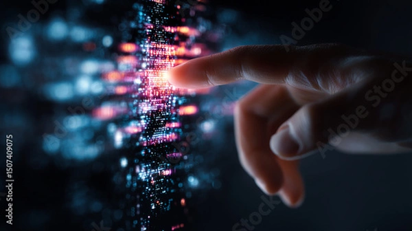 Fototapeta hand pushing a button on a touch screen