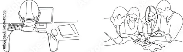Fototapeta Teamwork and technology concept showing people working together on a project strategy