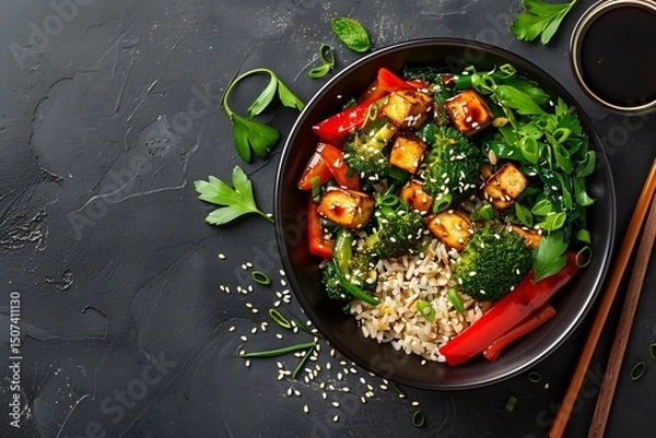 Fototapeta **Tofu Stir-Fry With Bell Peppers, Broccoli, And Sesame Seeds Served Over Brown Rice, Styled Clean And Healthy --Ar 3:2 --V 6.0 --S 250 --P G8Gxrjv** - @Darya (Relaxed) -# Create, Explore, And Organiz