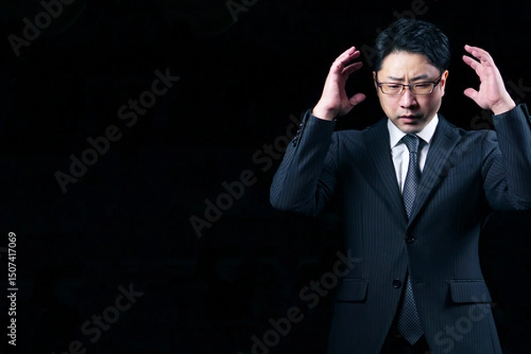 Obraz 暗闇の中で悩んでいるビジネスマン