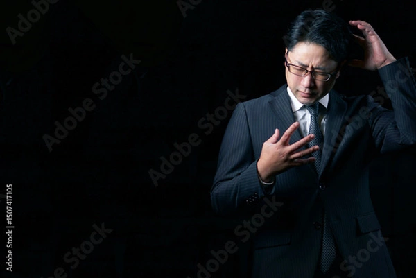 Obraz 暗闇の中で悩んでいるビジネスマン