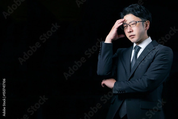 Obraz 暗闇の中で悩んでいるビジネスマン