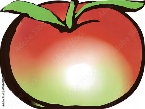Obraz Fresh red tomato with green leaves set against a light backdrop emphasizes its ripeness and flavor