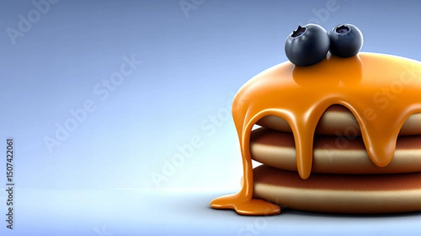 Obraz Delicious pancakes topped with blueberries and dripping syrup on a smooth background