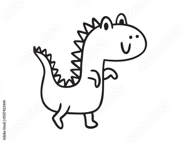 Obraz Funny outline doodle hand drawn cute dinosaur. Baby art, dinosaur with smile character