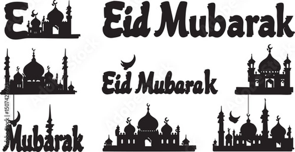 Fototapeta Silhouette Collection Set of Eid Mubarak Calligraphy Vector Illustration 