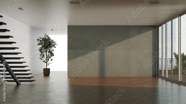 Fototapeta Large luxury modern bright interiors Living room mockup illustration 3D rendering image