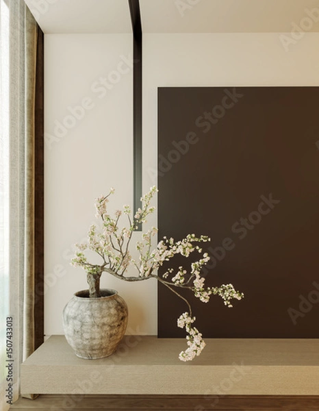 Fototapeta Large luxury modern bright interiors Living room mockup illustration 3D rendering image