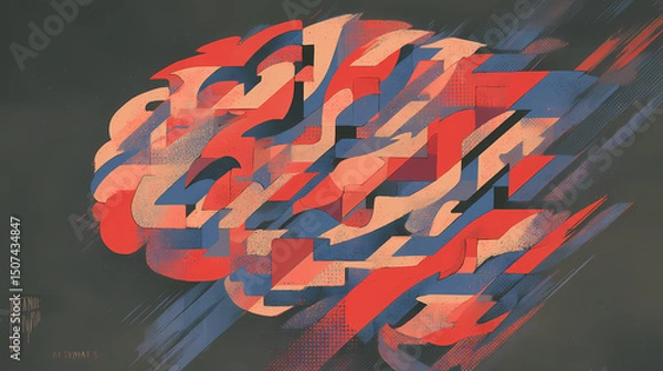 Fototapeta A creative image of a brain composed of puzzle pieces, symbolizing the complexity of thoughts and emotions, set against a contrasting dark background. Composed Disarray. Illustration