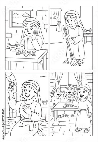 Fototapeta Jesus'  Parabole of the Widows Lost Coin Coloring Pages for Bible Class and Sunday School