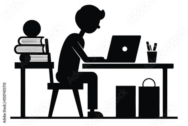 Obraz Student Working Laptop Books Desk Study