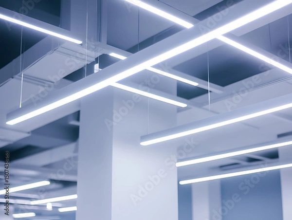 Fototapeta Modern Office Ceiling with Linear LED Lighting