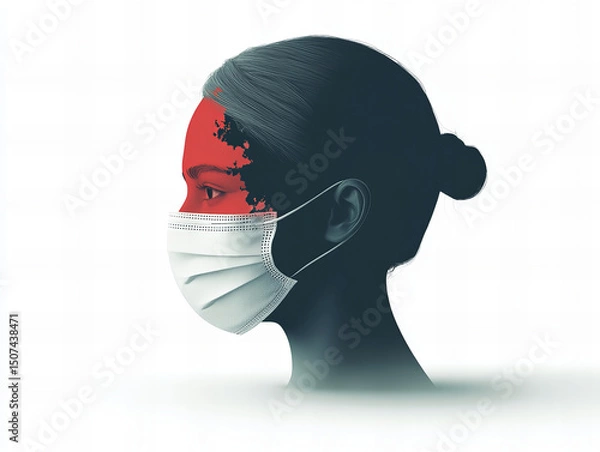 Obraz Creative representation of a woman wearing a mask with artistic face paint illustrating resilience during the pandemic