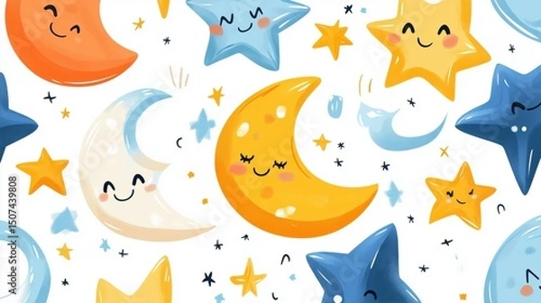 Obraz Colorful moon and star pattern brings joy and whimsy to any setting