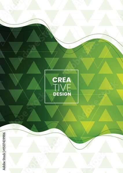 Fototapeta Abstract vector background with green gradients, geometric triangle patterns and smooth wave lines.