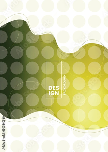 Fototapeta Abstract vector background with green and yellow gradients, geometric circle patterns and smooth wave lines.