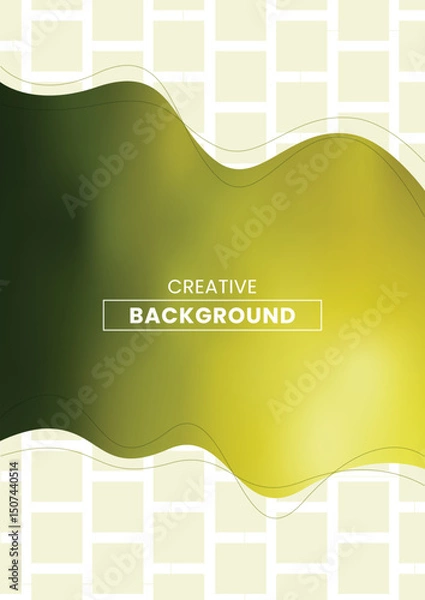 Fototapeta Green and yellow organic shape abstract background with geometric square pattern.