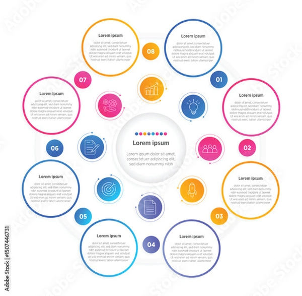 Fototapeta Modern Infographic design elements for your business data with 8 options, parts, steps, timelines or processes, Circle round concept. Vector Illustration.	
