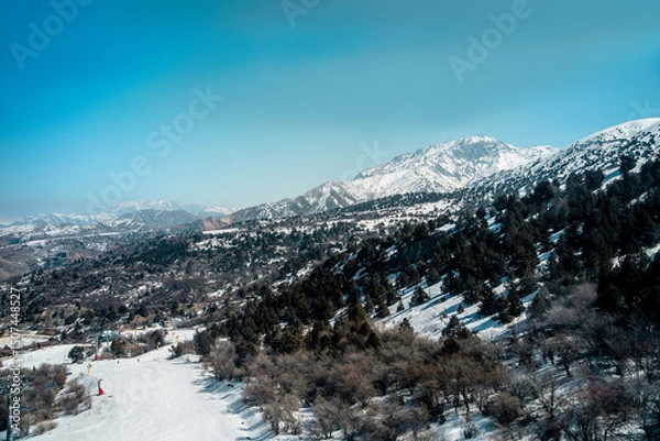 Fototapeta Amirsoy, Amirsay snowy rocks, mountains in Uzbekistan