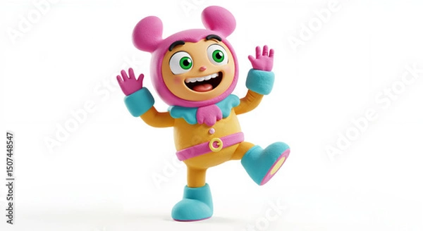 Obraz Cartoon character dancing joyfully in colorful outfit with accessories  
