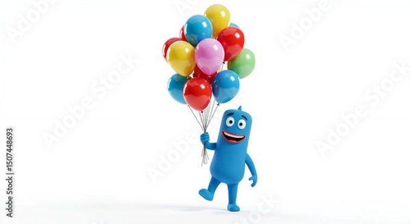 Obraz Cartoon character holding colorful balloons with a cheerful expression  