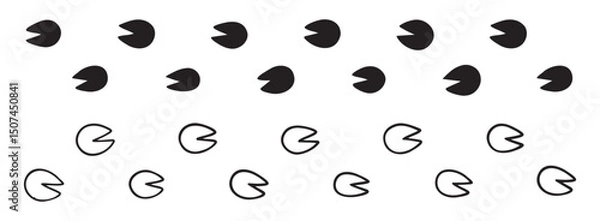 Obraz hoofprints leg touch stamp line set. flat dark black ink hand drawn footprint hooves retro art etch contour comic style. 