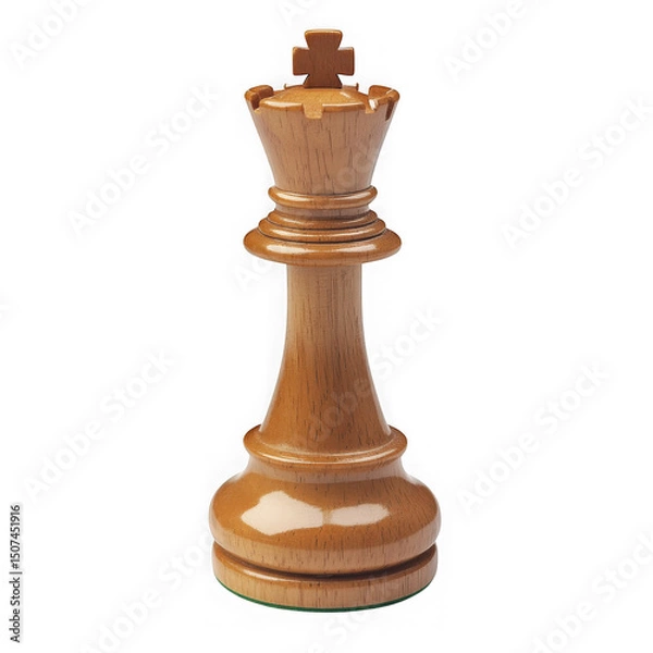 Fototapeta Wooden chess queen piece isolated on transparent background