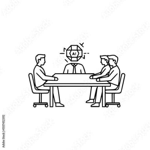 Fototapeta Office meeting with AI hologram assistant, for presentations