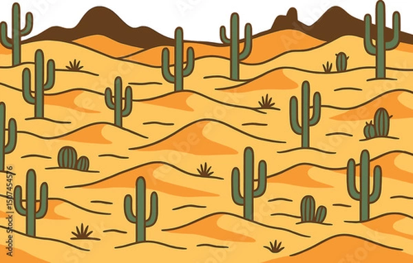Fototapeta The landscape features a seamless background that includes a desert and cactus