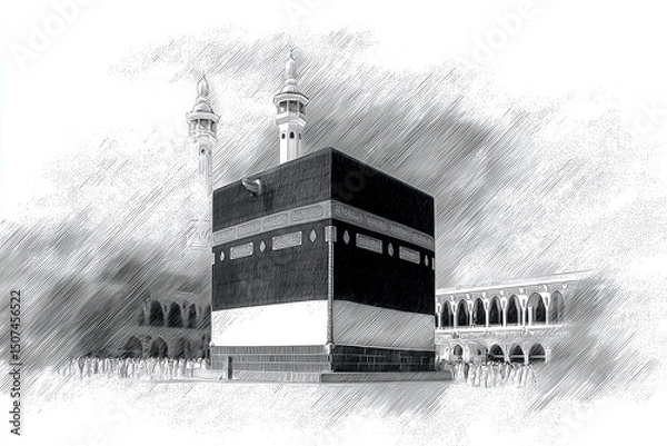 Obraz Black and white pencil drawing of Kaaba