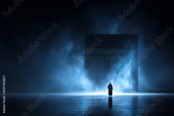 Obraz silhouette of a man standing in front of kaaba