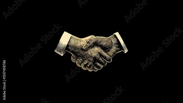 Obraz Vintage Handshake with Peace Symbol on Black Background Representing Unity, Agreement, and Anti-War Message