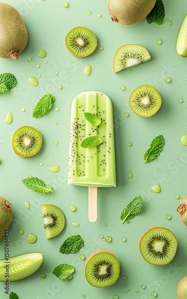 Obraz Ice cream popsicle. Ice cream on bright vibrant color pastel solid background. Color frozen fruit popsicle. Homemade ice lolly, popsicle. Summer ice cream minimal fashion idea. Realistic photo