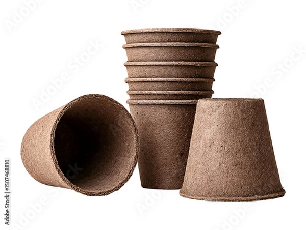 Obraz Biodegradable seedling pots isolated on transparent or white background, png