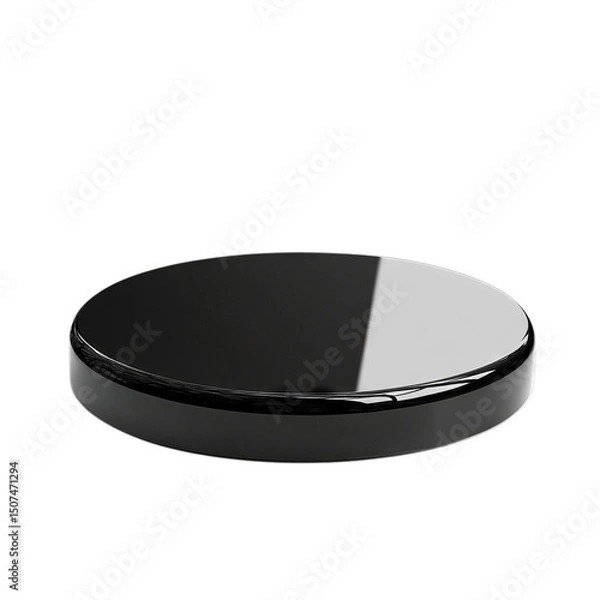 Fototapeta Glossy black podium with sharp reflections. Isolated white background. Png format