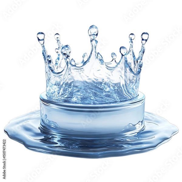 Obraz Rippled water podium with frozen splash crown. Isolated white background. Png format