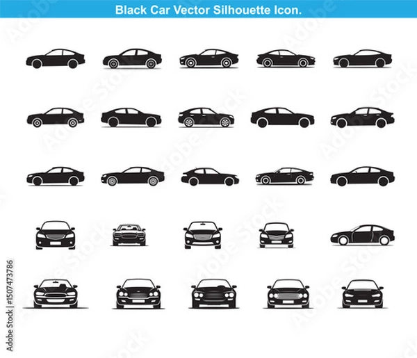 Fototapeta Collection of Car Models in Black Silhouette Style silhouette vector