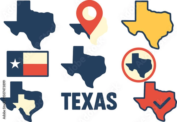 Fototapeta Texas map icon collection, Texas map on a transparent background, vector artwork