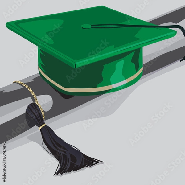 Fototapeta Black and gold graduation cap with diploma – elegant vector design perfect for graduation-themed projects and invitations