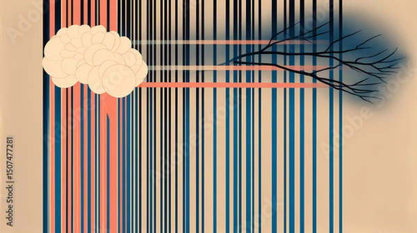 Obraz Brain formed from startup icons and light beams, emerging business ecosystem. Icon Disruption. Illustration