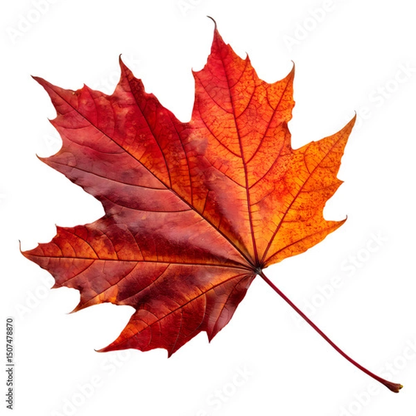 Fototapeta Single red maple leaf isolated on transparent background