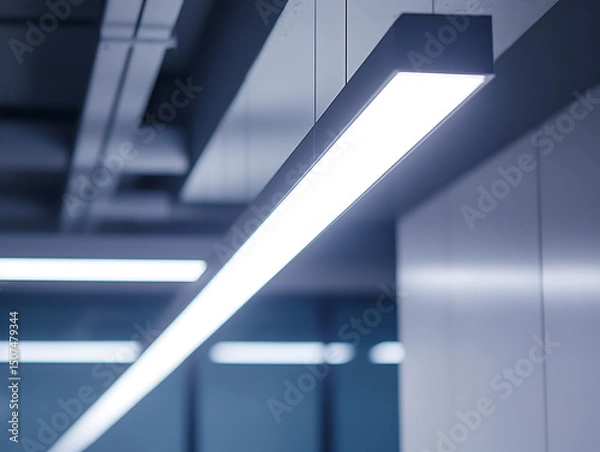 Fototapeta Modern Office Ceiling with Linear LED Lighting