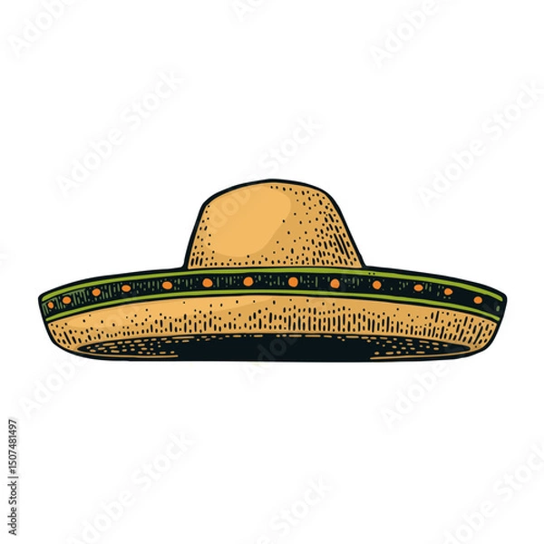 Fototapeta Sombrero. Vintage color engraving illustration. Isolated on white background. Hand drawn design element for label and poster