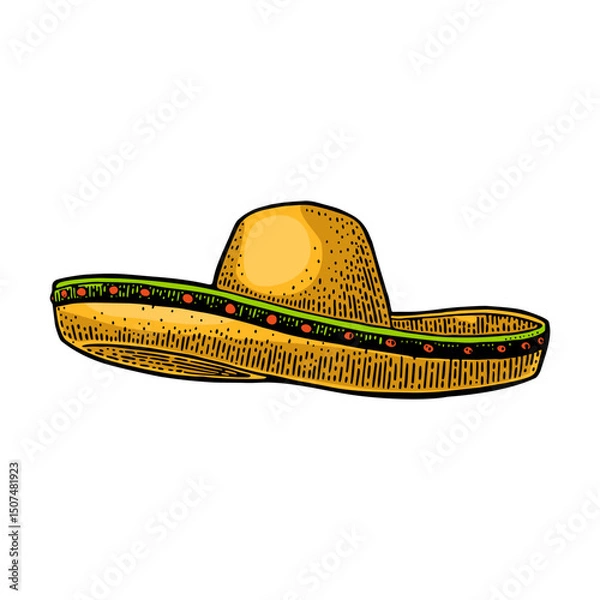 Fototapeta Sombrero. Vintage color engraving illustration. Isolated on white background. Hand drawn design element for label and poster