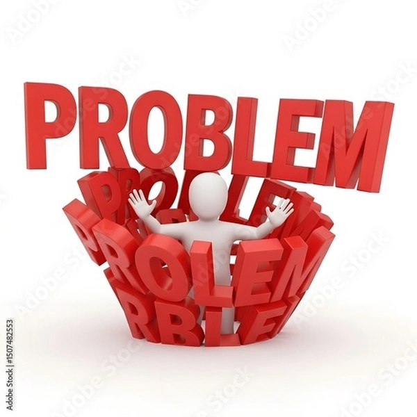 Fototapeta 3D Character Confronting Problem Challenge Concept Illustration