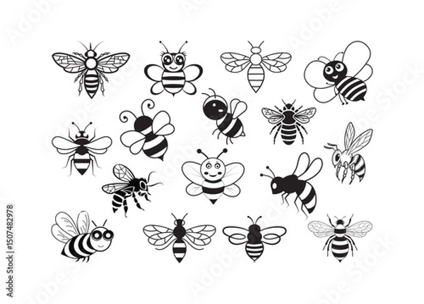 Fototapeta Bee vector bundle, Bee clipart, Bee silhouette.	