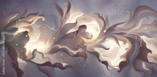 Obraz The delicate drawing of an abstract plant is made in soft pastel tones with elements of light particles and light